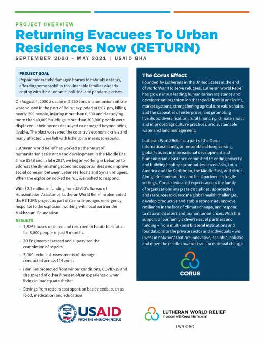 Returning Evacuees To Urban Residences Now (RETURN) Project Overview