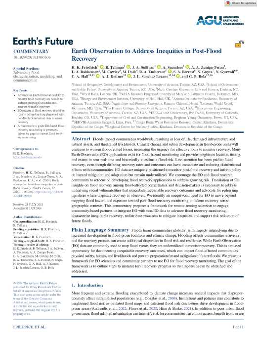 Earth Observation to Address Inequities in Post‐Flood Recovery